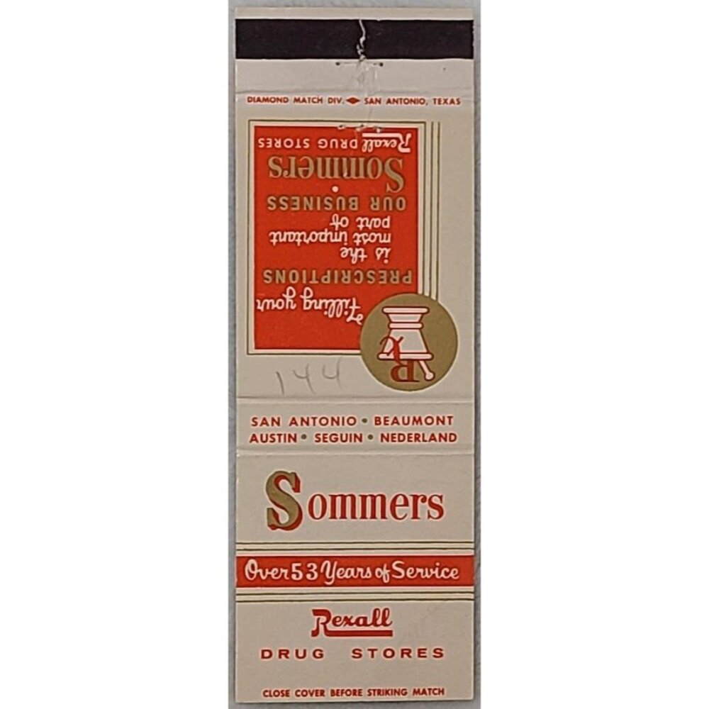 Vintage Matchbook Cover Sommers Rexall Drug Stores San Antonio TX Texas Others